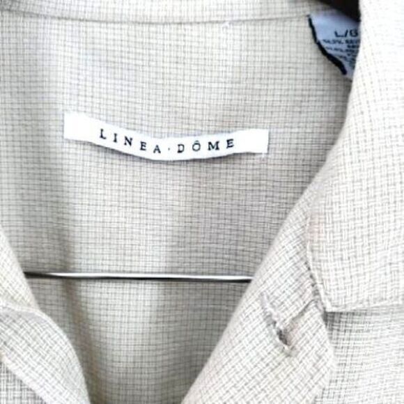 Linea Dome Men L Beige Button Down Comfortable Casual Beach Vacation Dress Shirt - Picture 3 of 3